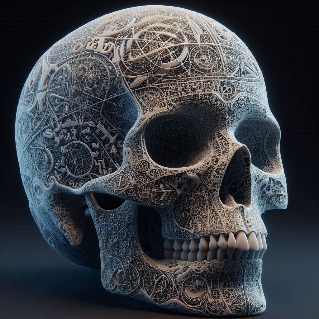 a skull with mathematical symbols engraved in it.png